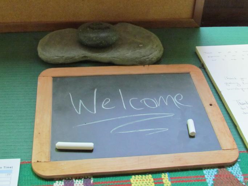 A chalkboard that says welcome